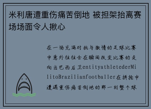 米利唐遭重伤痛苦倒地 被担架抬离赛场场面令人揪心 米利唐遭重伤痛苦倒地 被担架抬离赛场场面令人揪心